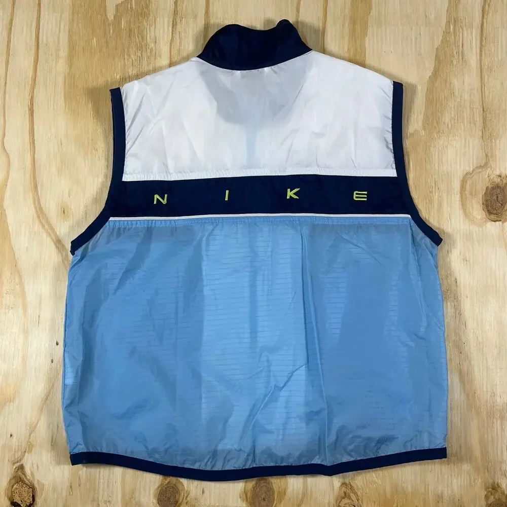 VTG 90s Nike Running Zip Up Vest Reflective Strips Size M Blue Colorblock Sport - Picture 3 of 5